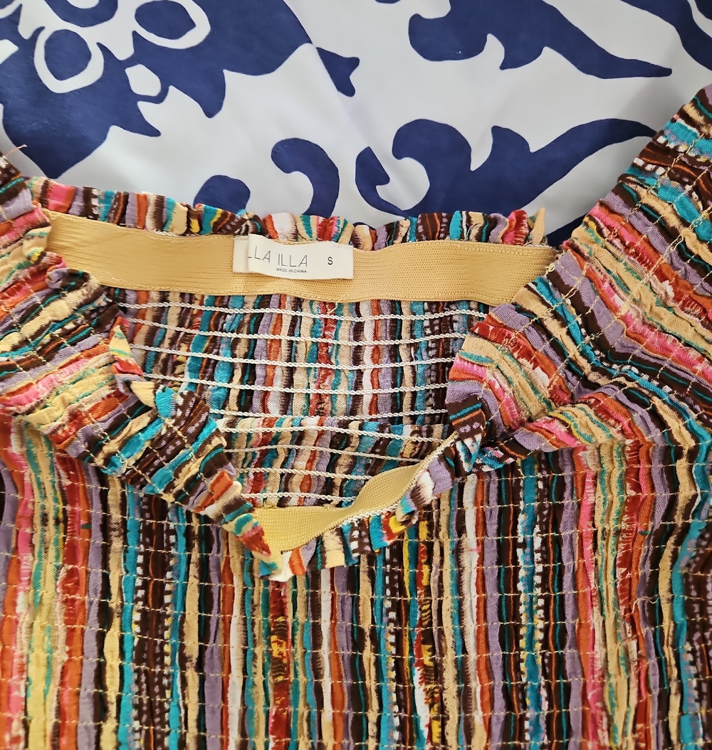 Western Multicolor Striped Smocked Top
